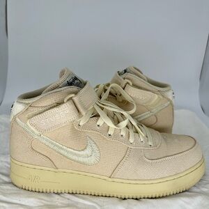 Nike Air Force 1 Mid Stussy Fossil Men's Size 11 Sneakers DJ7841-200 Tan Beige